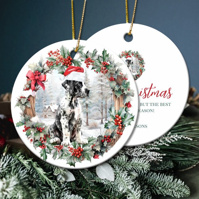 Cute Christmas great dane dog puppy Santa hat Ceramic Ornament (Cute Christmas great dane dog puppy Santa hat Ceramic Ornament)