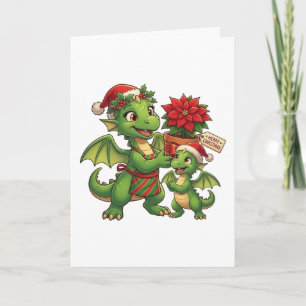 Cute Christmas Green Dragon Storybook Holiday Card