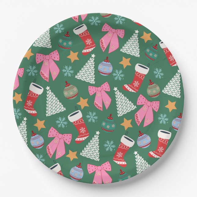 Cute Christmas Green Paper Plates (Front)