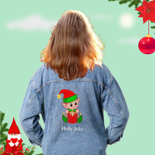 Cute Christmas Green Red Elf Denim Jacket