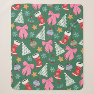Cute Christmas Green Sherpa Blanket