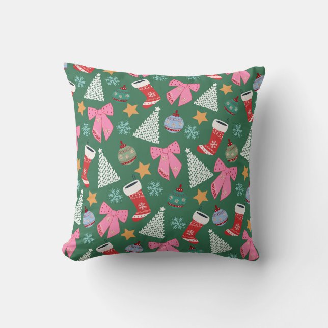 Cute Christmas Green Throw Pillow (Front)