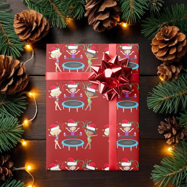 Cute Christmas Gymnastics Girls Red Gymnast Wrapping Paper (Creator Uploaded)