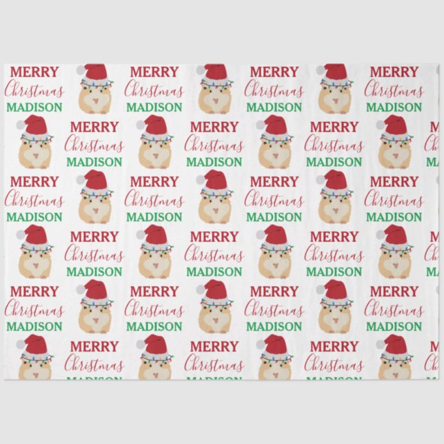 Cute Christmas Hamster Funny Animal Custom Name  Tissue Paper (Front)