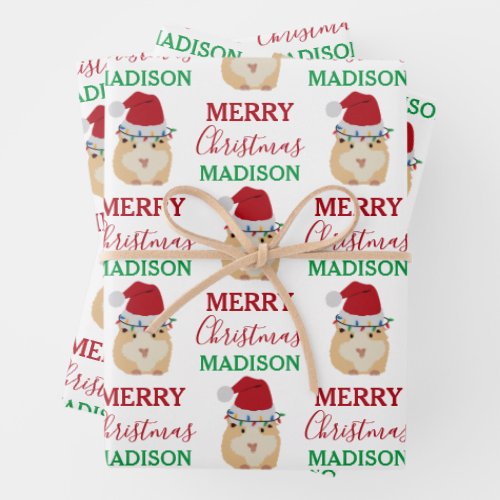 Cute Christmas Hamster Funny Animal Custom Name Wrapping Paper Sheets