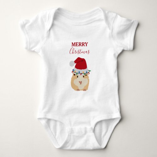Cute Christmas Hamster Funny Animal Santa Hat  Baby Bodysuit