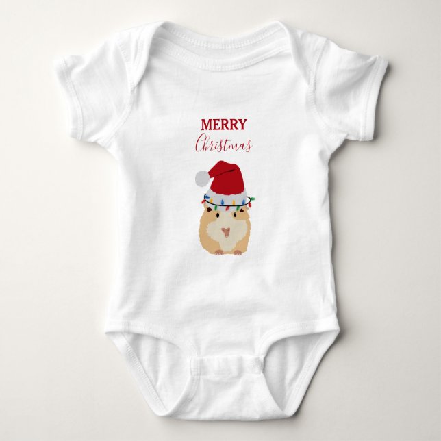 Cute Christmas Hamster Funny Animal Santa Hat  Baby Bodysuit (Front)