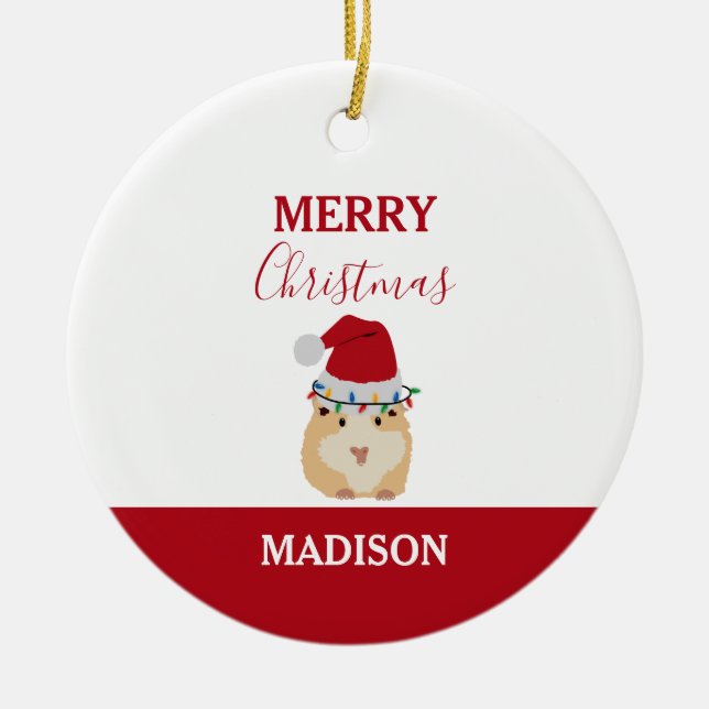 Cute Christmas Hamster Funny Animal Santa Hat  Ceramic Ornament (Front)