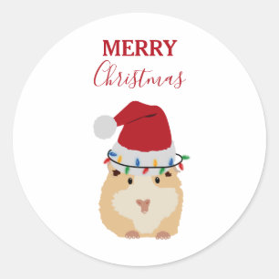 Cute Christmas Hamster Funny Animal Santa Hat Classic Round Sticker