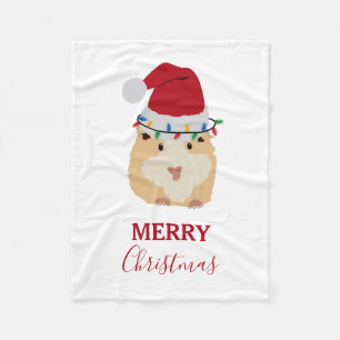 Cute Christmas Hamster Funny Animal Santa Hat Fleece Blanket