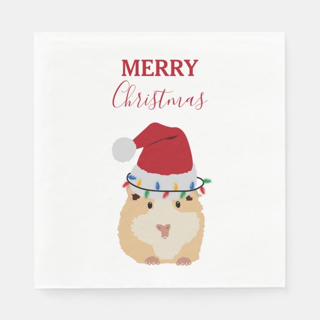 Cute Christmas Hamster Funny Animal Santa Hat   Napkins (Front)