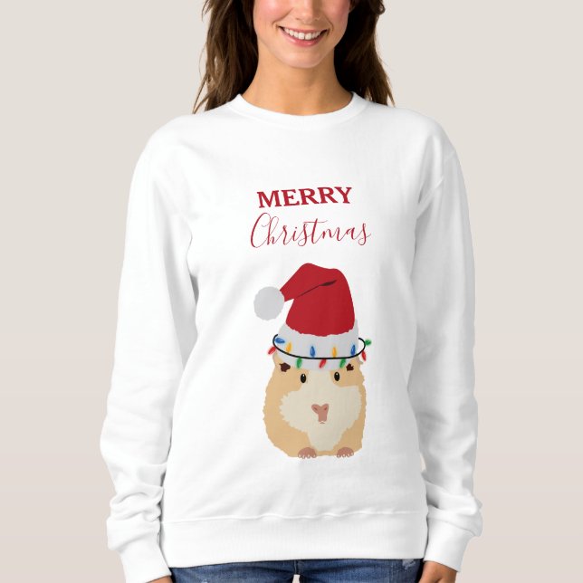 Cute Christmas Hamster Funny Animal Santa Hat Sweatshirt (Front)