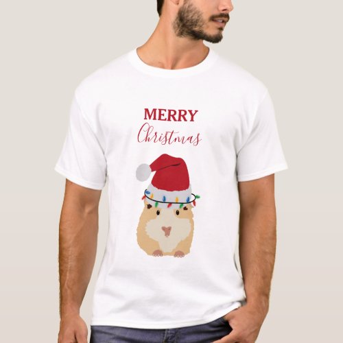 Cute Christmas Hamster Funny Animal Santa Hat   T_Shirt