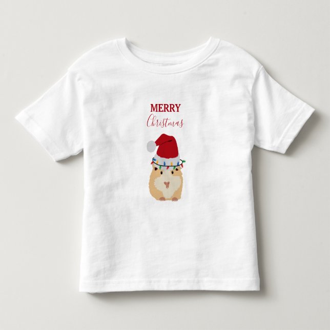 Cute Christmas Hamster Funny Animal Santa Hat  Toddler T-shirt (Front)