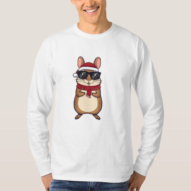 Cute Christmas Hamster in Holiday Outfit T-Shirt (Front)