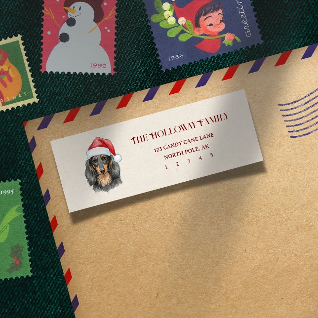 Cute Christmas Hand Drawn Dachshund Return Label (Send fun, holiday greetings with a photo of your pet! )
