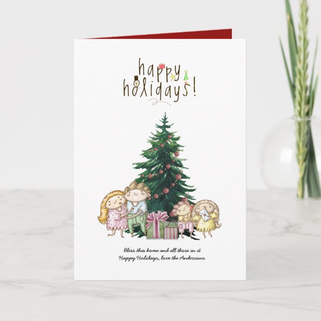 Cute Christmas Handdrawn Cartoon Greeting Custom Card (Front)