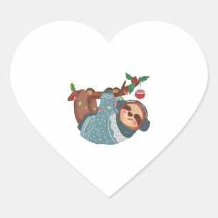 Cute Christmas Hanging Sloth Heart Sticker