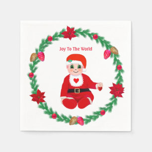 Cute Christmas happy baby & pine wreath Napkins