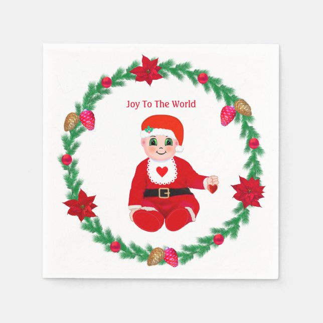 Cute Christmas happy baby & pine wreath Napkins (Front)