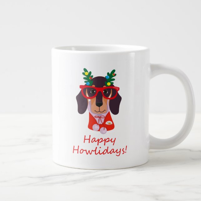 Cute Christmas Happy Howlidays Dog Dachshund Doxie Giant Coffee Mug (Right)