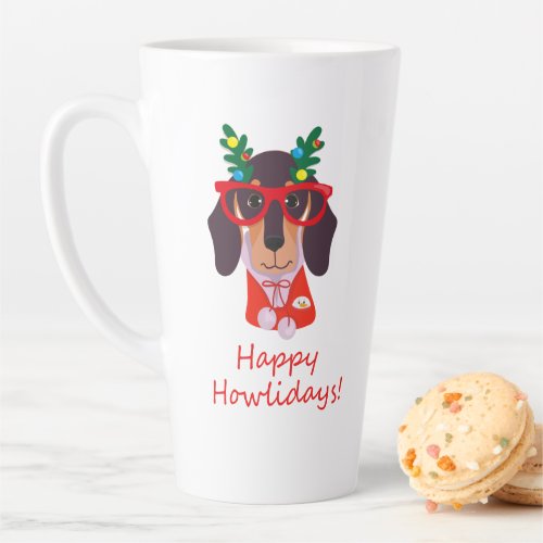 Cute Christmas Happy Howlidays Doxie Dachshund Dog Latte Mug