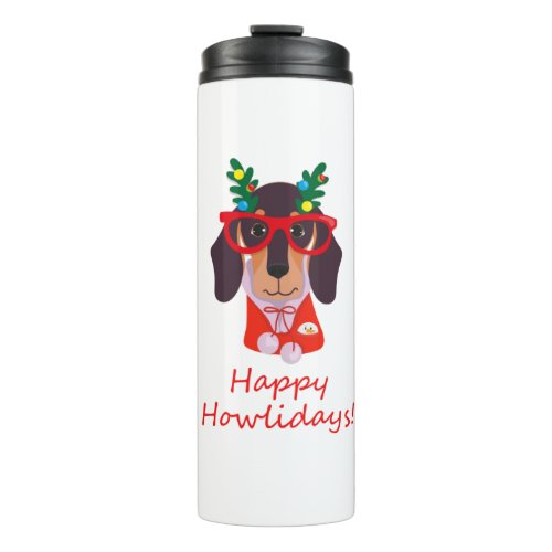 Cute Christmas Happy Howlidays Doxie Dachshund Dog Thermal Tumbler