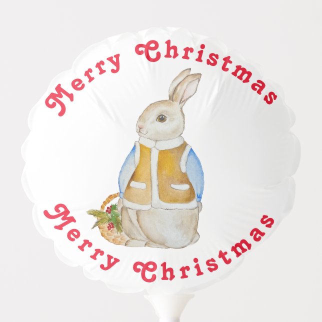 Cute Christmas hare with a basket with spruce bran Balloon (Front)
