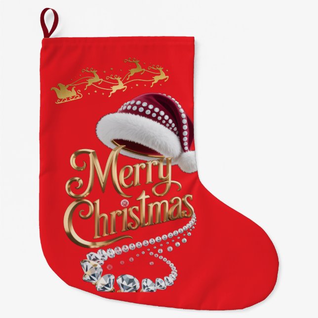 Cute Christmas hat Large Christmas Stocking (Front)