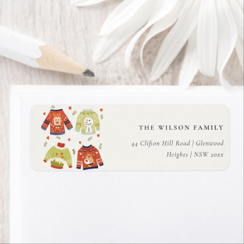 Cute Christmas Hearts Leafy Ugly Sweater  Address Label