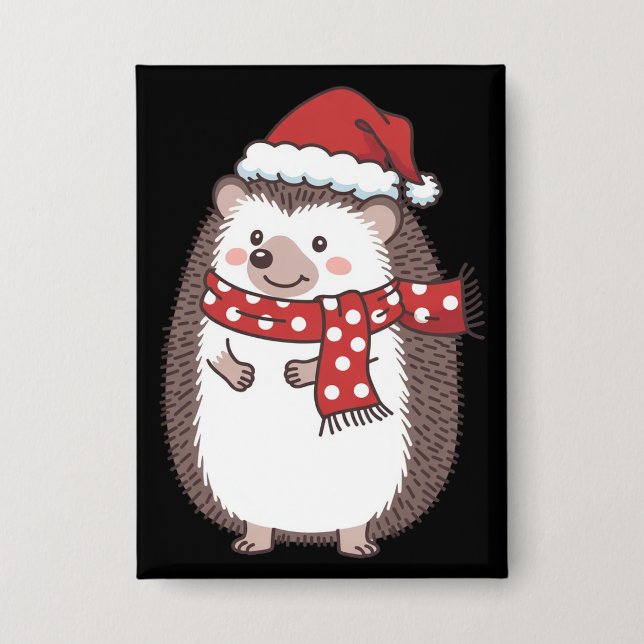 Cute Christmas Hedgehog Holiday Button (Front)