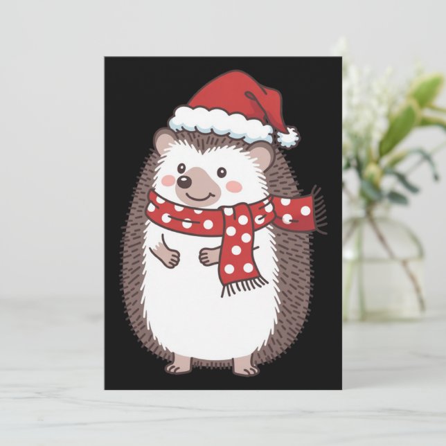 Cute Christmas Hedgehog Holiday Card (Standing Front)