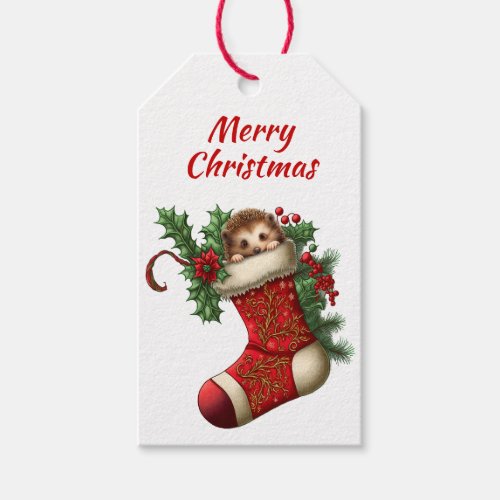 Cute Christmas Hedgehog Peeking Gift Tags