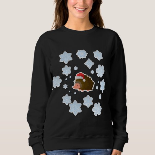 Cute Christmas Hedgehog Santa Hat Icy Snowflakes Sweatshirt