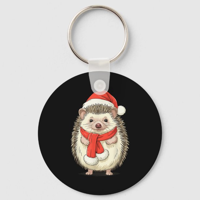 Cute Christmas Hedgehog Santa  Keychain (Front)
