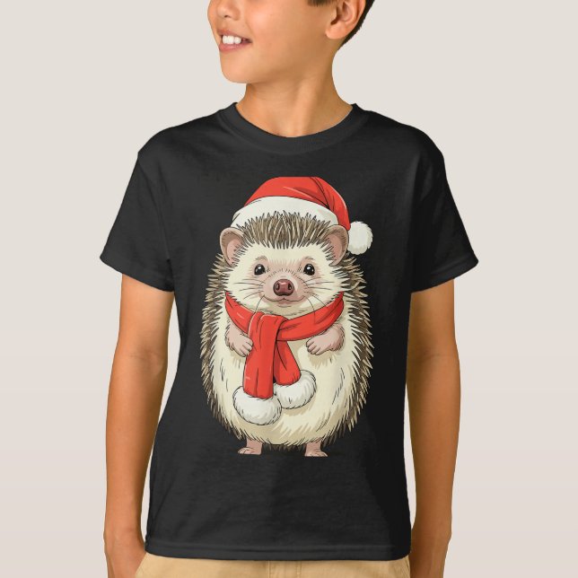 Cute Christmas Hedgehog Santa  T-Shirt (Front)
