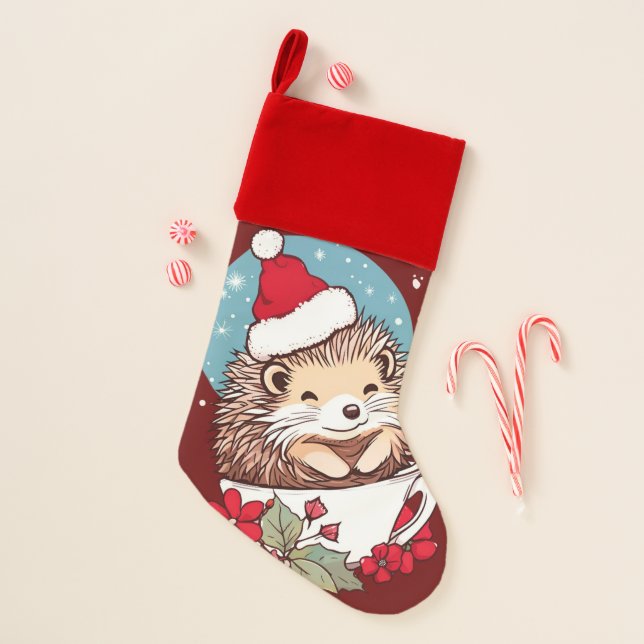 Cute Christmas Hedgehog Stocking (Front)