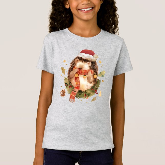 Cute Christmas Hedgehog T-Shirt (Front)