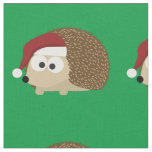 Cute Christmas Hedgehog Wearing a Santa Hat Fabric