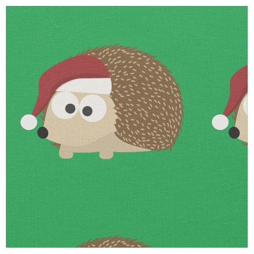 Cute Christmas Hedgehog Wearing a Santa Hat Fabric