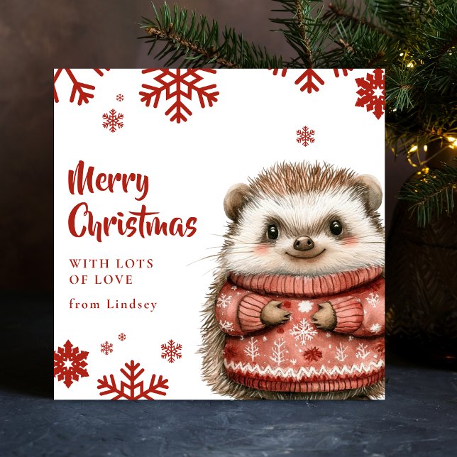 Cute Christmas Hedgehog with Cozy Sweater Holiday Card (Cute Christmas Hedgehog with Cozy Sweater Holiday Card)