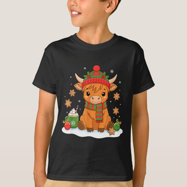 Cute Christmas Highland Cow Lover Xmas Women Farm  T-Shirt (Front)