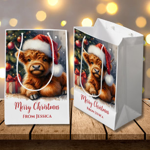 Cute Christmas Highland Cow Medium Gift Bag