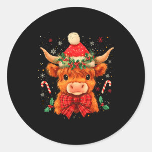 Cute Christmas Highland Cow Mooey Xmas Heifer Sant Classic Round Sticker