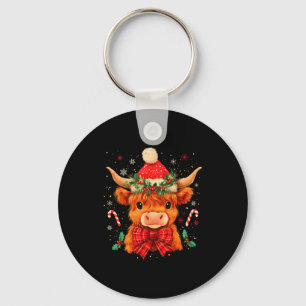 Cute Christmas Highland Cow Mooey Xmas Heifer Sant Keychain