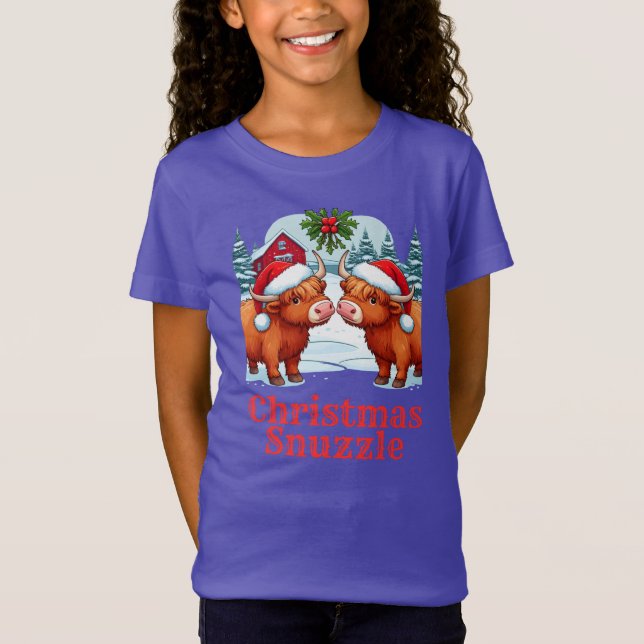Cute Christmas Highland cows Snuzzle T-Shirt (Front)