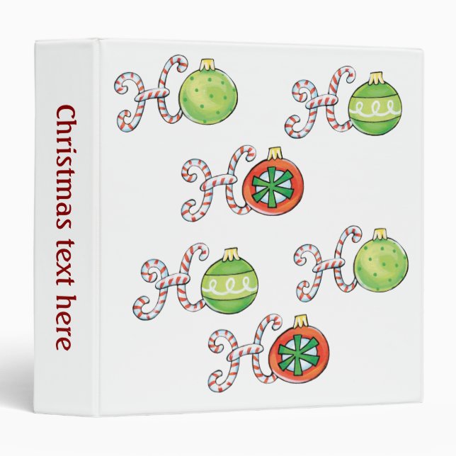 Cute Christmas Ho Ho Ho, Candy Canes Ornaments 3 Ring Binder (Front/Spine)