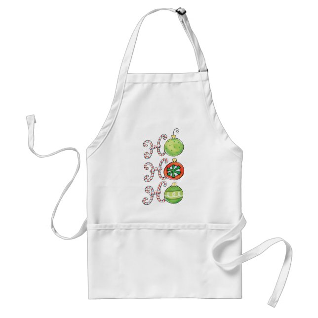 Cute Christmas Ho Ho Ho, Candy Canes Ornaments Adult Apron (Front)