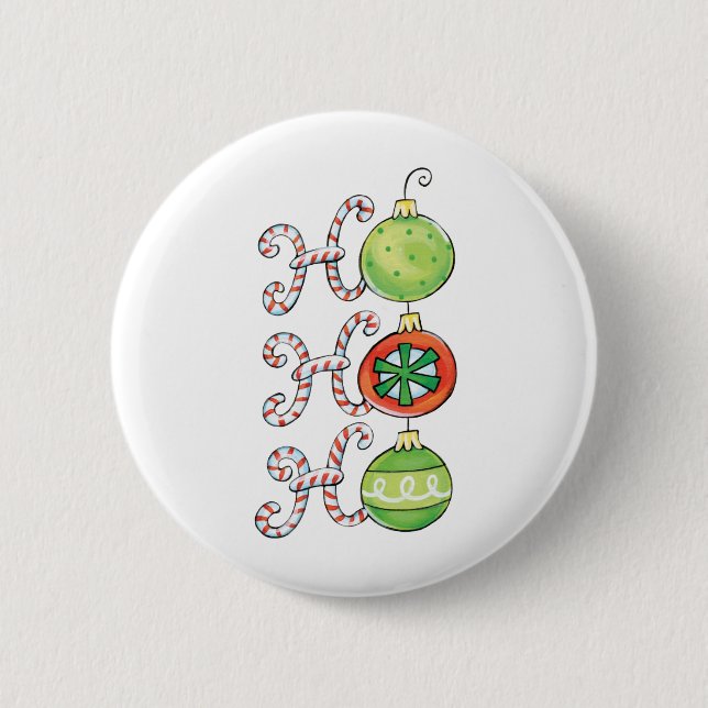 Cute Christmas Ho Ho Ho, Candy Canes Ornaments Button (Front)