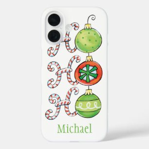 Cute Christmas Ho Ho Ho, Candy Canes Ornaments iPhone 16 Case